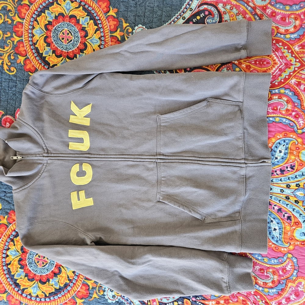 Gray FCUK Zip-Up Sweatshirt Size M